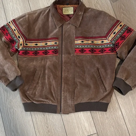 Vintage Original Arizona Jean Company Suede Tribal Stripe Bomber Jacket